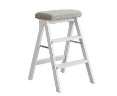 FCXBQ Marchepieds en Bois Massif Tabouret-échelle Multifonctions Cuisine Pliante Marche-bibliothèque Bibliothèque Bureau Coussin Amovible en 3 étapes pour Mini escabeaux (Gris) (Couleur: Blanc)