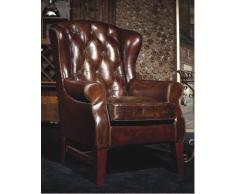 Chesterfield Fauteuil en Cuir Marron Vintage en cuir véritable Fauteuil à oreilles Design Fauteuil Club Lounge Fauteuil