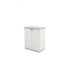 Armoire de Rangement Basse 2 Portes Blanc et Beige