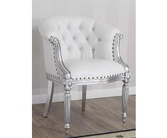 SIMONE GUARRACINO LUXURY DESIGN Fauteuil Isabelle Style Baroque Moderne Feuille Argent Similicuir Blanc Boutons Crystal SW