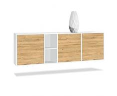 Vladon Buffet Armoire Cuba, Corps en Blanc Mat/Façades en Chêne Nature