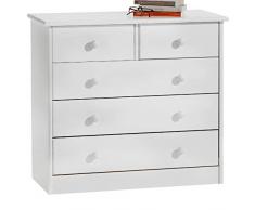 IDIMEX Commode en pin lasuré blanc, 2+3 tiroirs