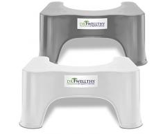 Dr. Wellthy - 2X Tabouret Physiologique Ergonomique de Toilettes Marche Pied pour WC Antidérapant Contre Constipation et Hémorroïdes Set Blanc et Gris