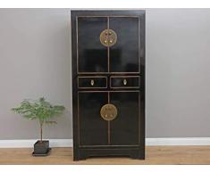 Yajutang Chinois Armoire de Mariage Bois Massif Noir 4 Portes