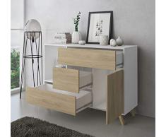 Comfort Buffet de Salle à Manger, Meuble auxiliaire Wind 1 Porte, 3 tiroirs, Structure de Couleur Blanc, Couleur Porte et tiroirs Puccini. Dimensions : 120x40x86cm.