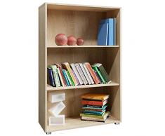 Étagère Bibliothèque chêne Meuble de Rangement »Vela« 3 Compartiments Stockage