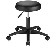 LANGRIA Tabouret de Travail à roulettes à Hauteur Réglable avec Assise Ronde Tapissé en Faux Cuir pour Studio de Tatouage Salon Esthétique Physiothérapie Salon de Coiffure Dentiste (Noir)
