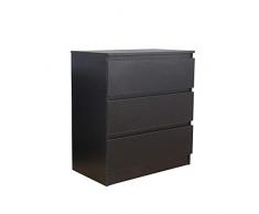 Mondeer - Commode - Moderne, 3 Tiroirs, Bois, 70 x 40 x 77cm (Noir)