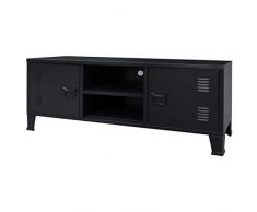 Festnight Meuble TV Meuble de Télévision de Métal Style Industriel 120 x 35 x 48 cm Noir