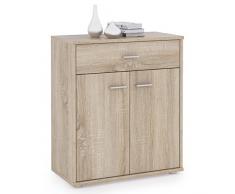 IDIMEX Buffet Monaco, Commode Meuble de Rangement avec 1 tiroir et 2 Portes, en mélaminé décor chêne Sonoma
