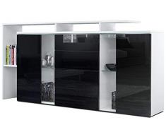 Vladon Buffet Commode Lissabon, Corps en Blanc Mat/Façades en Noir Haute Brillance