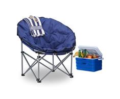 Relaxdays Chaise de camping Lune Moonchair 120 kg confortable fauteuil pliable avec sac de transport, bleu foncé