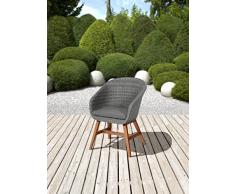 greemotion Chaise de Jardin Madeira, Fauteuil de Jardin en Polyrotin et Bois d’Acacia 100% FSC, Résine Tressée, Chaise Bistro, env. 60 x 82 x 66 cm, Gris/Marron