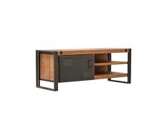 Meuble TV/Buffet Bas Vintage 1 Porte & 2 niches/Bois dacacia Massif et métal/Haute qualité – Collection Workshop