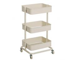 SONGMICS Chariot à 3 niveaux, Desserte, Étagère de rangement mobile, tablette réglable en hauteur, avec 2 freins, montage facile, pour salle de bain, cuisine, bureau, Blanc BSC60WT