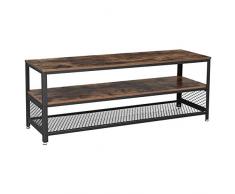VASAGLE Meuble TV pour Télévision jusqu’à 60 Pouces, Modèle Longe, Table basse, Table de salon, Armature métallique, Couleur Boisée, pour Chambre, Salon, Style Industriel, Marron Rustique LTV50BX
