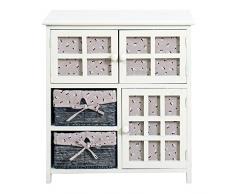 Rebecca Mobili Meuble Multifunctionnel Shabby, Buffet 3 Portes 2 Tiroirs, Bois de Paulownia et Osier, pour Cuisine Salle de Bain – Dimensions: 65 x 60 x 35 cm (HxLxL) - Art. RE4097