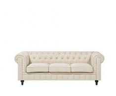Beliani - Canapé 3 Places - Chesterfield - Tissu, Beige