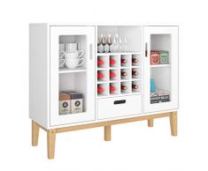 HOMECHO Buffet Blanc, Vaisselier avec 1 Casier à Bouteilles Amovible, 1 Tiroir, 2 Portes et 1 Compartiment Ouvert pour Salon et Salle à Manger, 100 x 33 x 80.5cm