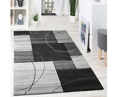 Tapis Design Grande Qualité Motif Á Lignes Et Carré Anthracite Gris Crème, Dimension:80x150 cm