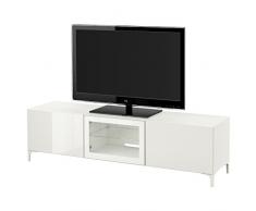 Ikea Besta – TV Banc avec tiroirs et porte Blanc/Selsviken brillant Verre Clair/Blanc