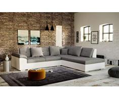 tendencio Canapé dangle TANOS Design avec Assise en Tissu et Contour en Simili Cuir (Angle Droit, Gris et Blanc)