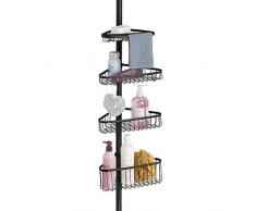 mDesign étagère de douche télescopique – serviteur de douche à fixation facile – étagère d’angle extensible pour shampoing, après-shampoing, etc. – avec porte-serviette – noir mat