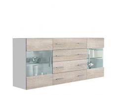 Vladon Buffet Dressoir Bari V2, Corps en Blanc Mat/Façades en Chêne Brut