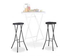 Relaxdays Tabouret pliant de jardin BASTIAN lot de 2 sans dossier résistant hauteur 80 cm chaise de bar plastique optique rotin, noir
