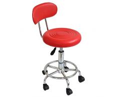 Zhuowei Tabouret de Travail à roulettes, réglable en Hauteur, Tabouret de Bureau, pivotant à 360 °, avec Dossier pour Salon de Coiffure, beauté, Maison,Rouge