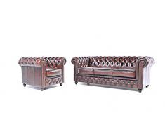 Original Chesterfield Canapé et Fauteuil 3/1 Places Antique Brun
