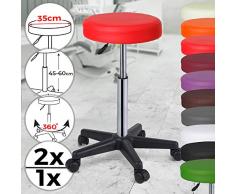 Miadomodo Tabouret de Travail à roulettes - Réglable, Rembourrage Doux en Simili Cuir, Assise Ronde, Couleur et Set au Choix - Chaise de Cabinet, de Bureau, de Salon, de Tatouag (Rouge, 1 Pièce)