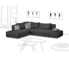 Canapé d'angle gauche convertible Pashmina, anthracite - toucher lin