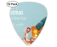Cavdwa Sapin de Noël sur Une Vieille Luge en Bois sur Une Table en Bois enneigé, 12 médiators personnalisés 0,96 mm, 0,71 mm, 0,46 mm, Mode pour Guitare, Basse, Votre Guitare électrique