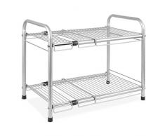 HOMFA Etagère sous Evier Cuisine Rangements sous Evier Etagère de Cuisine Evier Adjustable Modulable en Acier au Carbone pour Cuisine (Métal inox)