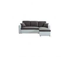 ASPEN Canape dangle reversible convertible 4 places - Simili et tissu - Blanc et gris - Classique - L 223 x P 150 cm