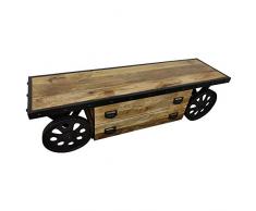 Meuble TV avec roulettes - En bois mangue - Design industriel - Loft