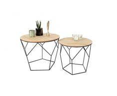 LIFA LIVING Table Gigogne Bois et Metal Ronde, Table Basse Design Bois en Lot de 2, Petite Table Basse Gigogne Scandinave, Tables dAppoint pour Salon