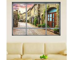3D Fenêtre Vue Stickers Muraux Italie Petite Ville Paysage Paysage Decal Stickers Muraux La Porte Autocollant Canapé Fond Décoration