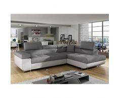 MOBILIER DECO Aubin - Canapé dangle Convertible Gris Et Blanc Coffre De Rangement - Angle Droit