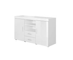 muebles bonitos Buffet Moderne modèle Roque mélaminé Blanc Brillant Largeur 140cm Hauteur 80cm Profondeur 40cm