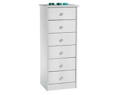 Chiffonnier commode RONDO rangement 6 tiroirs pin massif lasuré blanc