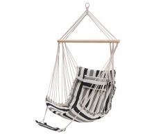 SONGMICS Chaise Hamac Fauteuil Suspendu avec Oreiller, Repose-pieds, Chaise Balançoire XL rembourrée, 70 x 120 cm, Capacité de charge 200 kg, Intérieur et Extérieur, Rayures Bleues et Blanches GDC46WQ