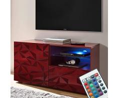 SofaMobili Banc TV Lumineux 120 cm Design laqué Rouge Antonio 2
