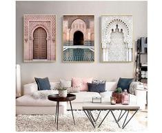 xwlljkcz 3 Pièce Maroc Porte Paysage Religion Nordique Affiches Affiches Mur Art Toile Peinture Mur Photos pour Le Salon Décor À La Maison 40X60cm sans Cadre