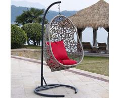 DecoInParis Fauteuil Suspendu œuf en résine tressée Gris Moorea (Rouge)