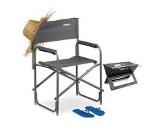 Relaxdays Chaise de metteur en scène avec logo chaise de camping pliable en alu 120 kg charge maximale festival pêche 120 kg, LxHxP : 85,5 x 56 x 45 cm, gris