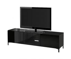 IKEA BESTA - Banc TV avec portes brun noir / Selsviken haute brillance / verre transparent noir