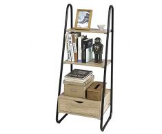 SoBuy® FRG219-N Bibliothèque Étagère Style échelle de 3 Niveaux et 1 tiroir Structure en métal –L44cmxP36cmxH115cm