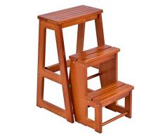 COSTWAY Tabouret Escabeau en Bois Tabouret Échelle Pliant Multifonctionnel 3 Marches 57 x 38 x 65 cm (Couleur de noyer)